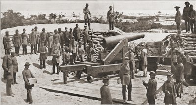 Confederate 32-Pounder Cannon and Militia Gunners Overlooking the Entrance into Pensacola Bay, Florida, Prior to the American Civil War, March 1861 by American Photographer
